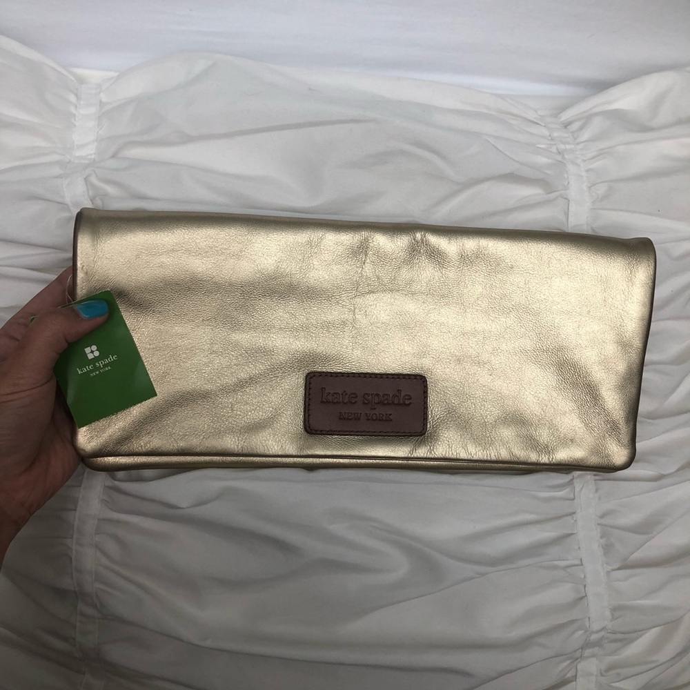 Kate Spade gold leather clutch